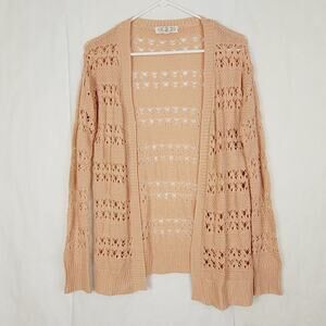 Pink Rose pink open knit crocheted cardigan Size Small Boho Cottagecore Dainty